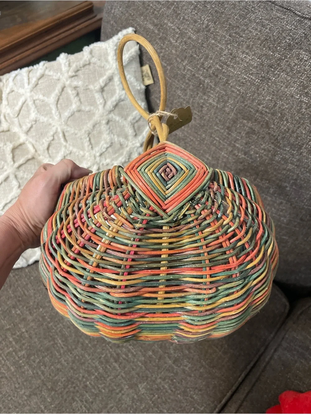Eye Of God Rustic Twig Rattan Buttocks Basket Handmade Woven Primitive